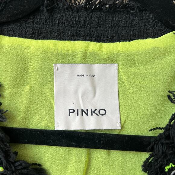 Pinko Black Neon Green Tweed Stripe Fringe Blazer Jacket Size US 4 - Picture 5 of 7